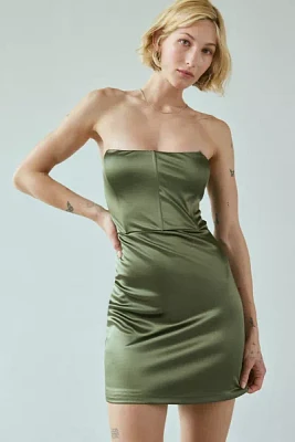 UO Vivien Corseted Strapless Satin Mini Dress