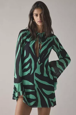 AFRM Kori Tie-Front Keyhole Cutout Bell Sleeve Mini Dress