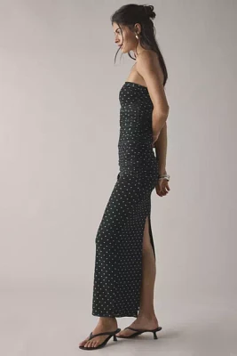 AFRM Marlo Green Dot Printed Mesh Strapless Midi Dress