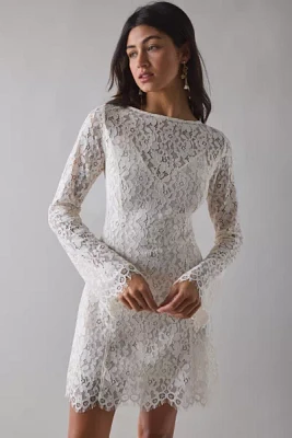 AFRM Milana Gardenia Lace Boatneck Bell Sleeve Mini Dress