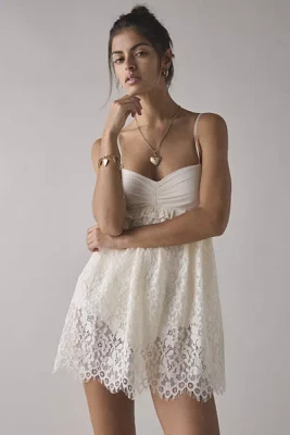 AFRM Aria Sheer Scalloped Lace Babydoll Mini Dress