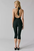 AFRM Lucia Polka Dot Backless Halter Catsuit