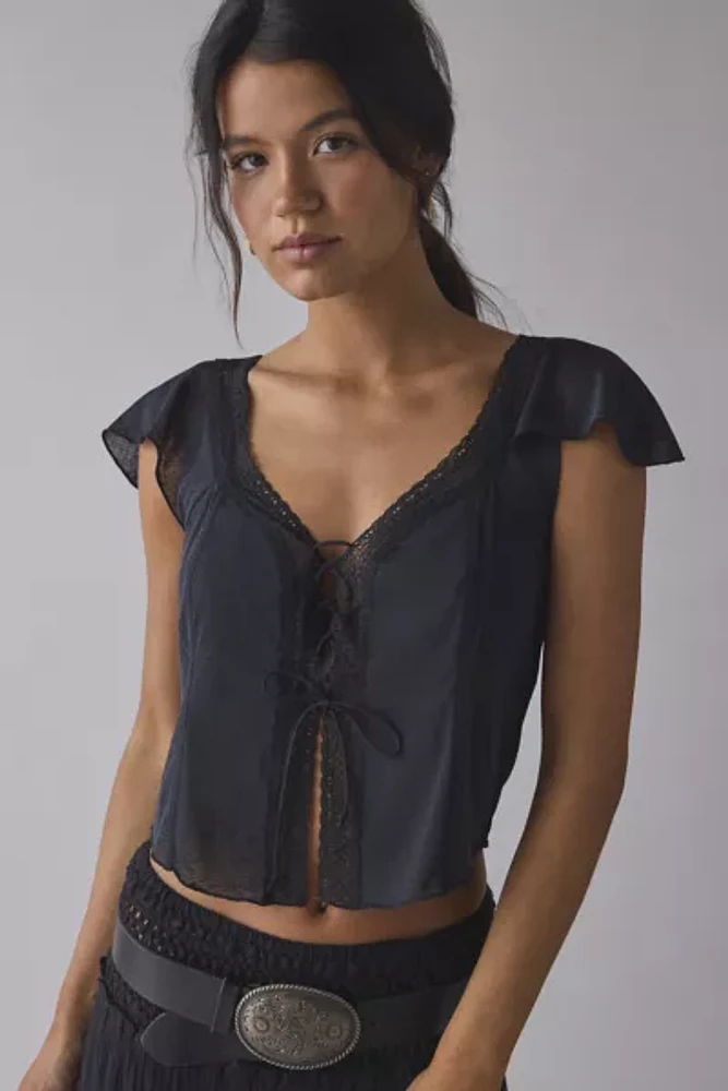 Kimchi Blue Cameron Lace Trim Tie-Front Top