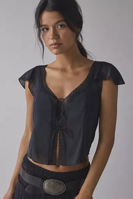 Kimchi Blue Cameron Lace Trim Tie-Front Top