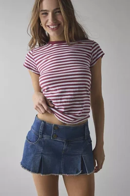 Kimchi Blue Cameron Low-Rise Pleated Denim Micro Skort