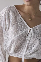 Kimchi Blue Tanner Eyelet Lace Cropped Peasant Blouse