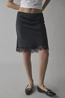 Kimchi Blue Addy Lace Trim Satin Slip Midi Skirt