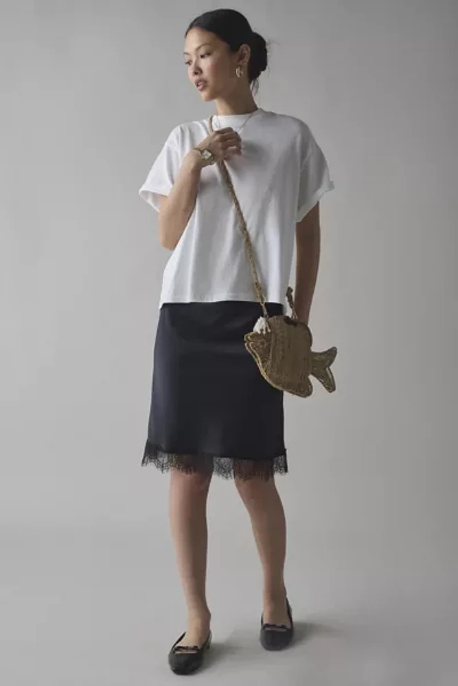 Kimchi Blue Addy Lace Trim Satin Slip Midi Skirt
