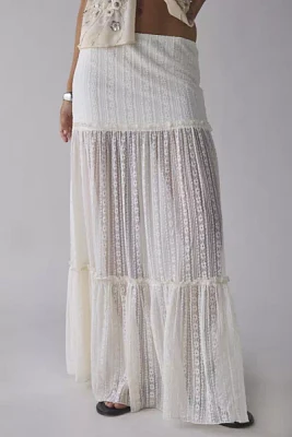 Kimchi Blue Gianna Yoked Semi-Sheer Lace Pleated Maxi Skirt