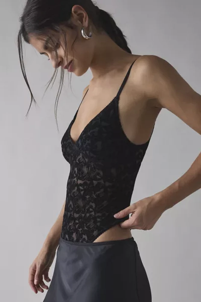 Out From Under Je T'aime Semi-Sheer Flocked Mesh Bodysuit