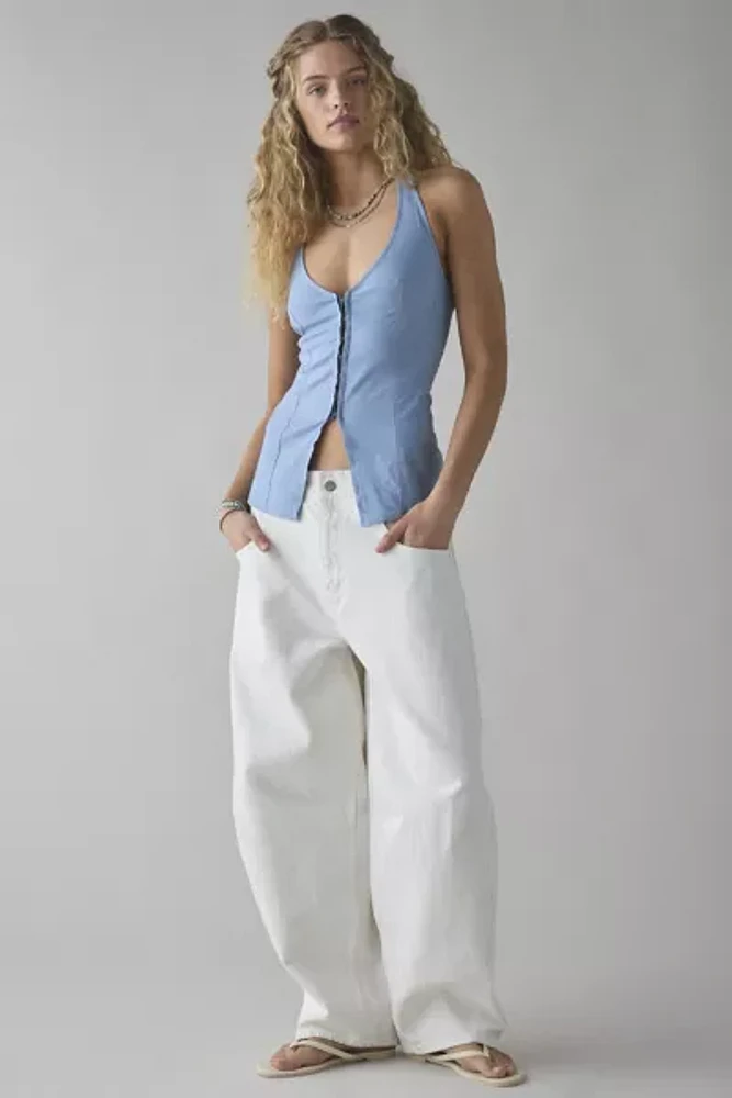 UO Sari Seamed Linen-Blend Halter Vest Top