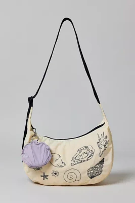 BAGGU Embroidered Shell Medium Nylon Crescent Bag
