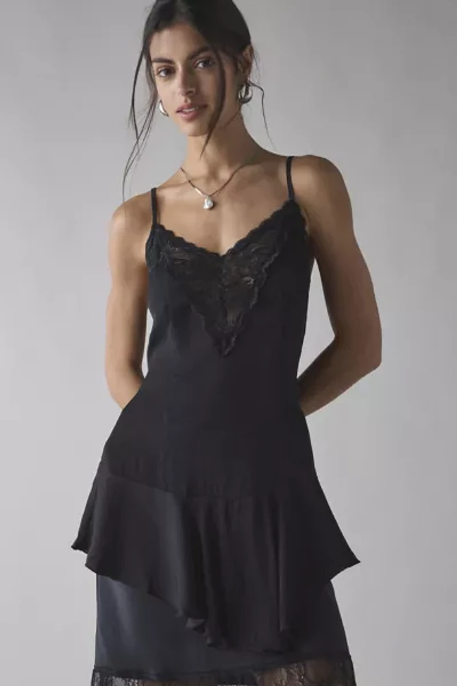 Out From Under Mei Tiered Lace Trim Satin Slip