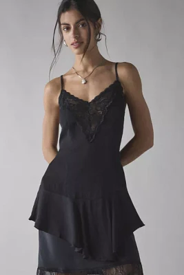 Out From Under Mei Tiered Lace Trim Satin Slip