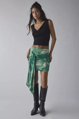 AFRM Bellona Snake Print Mesh Tie-Front Mini Skirt