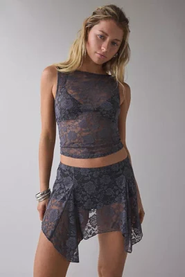 Out From Under Sunny Sheer Lace Crop Tank Top + Micro Skirt Slip Set