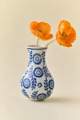 Blue Floral Stamped Ceramic Bud Vase