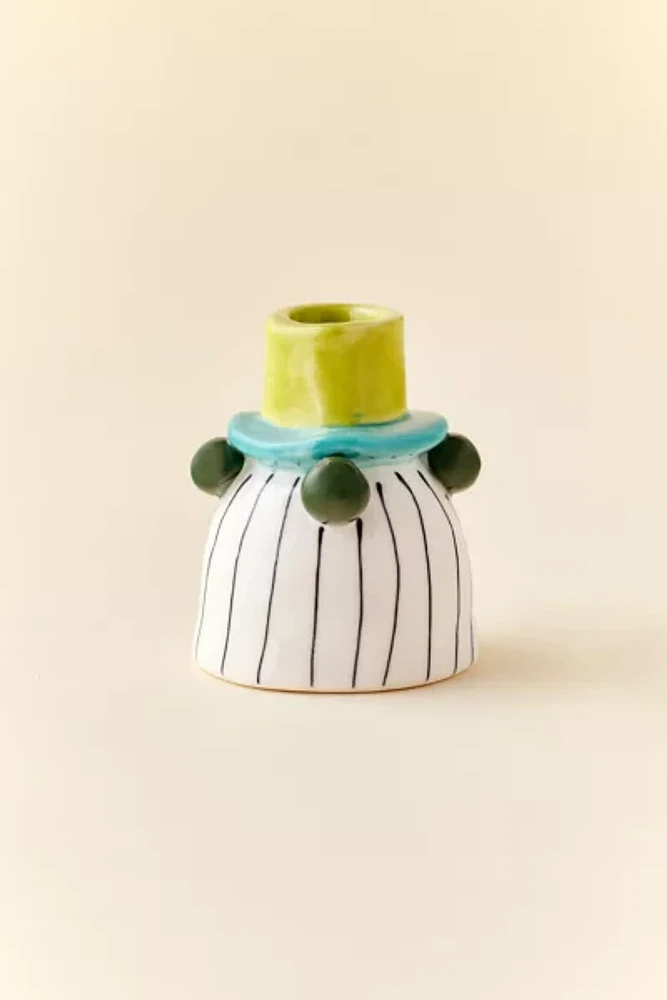 Striped Ceramic Taper Candle Holder