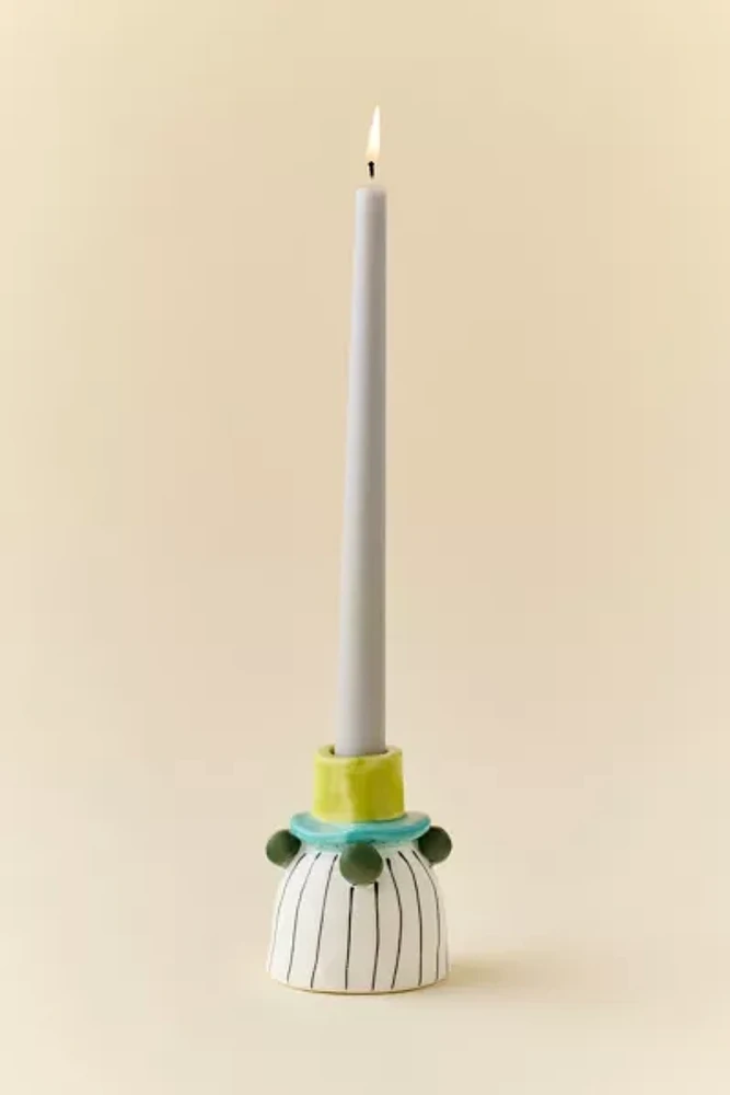 Striped Ceramic Taper Candle Holder
