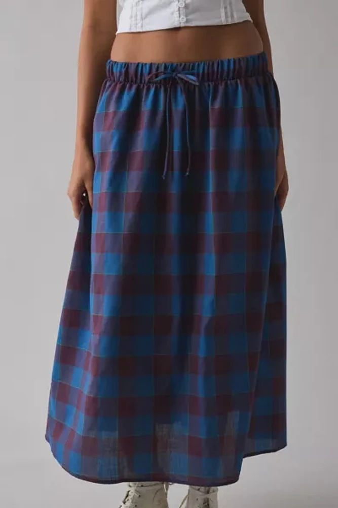 ReMADE By UO Remnants Plaid Drawstring Maxi Skirt