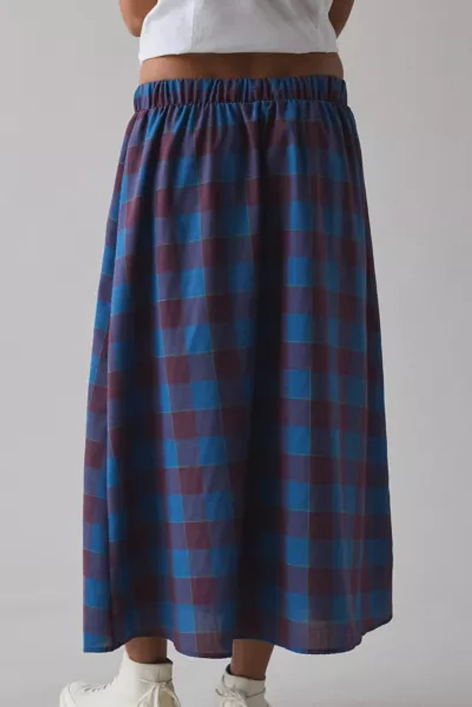 ReMADE By UO Remnants Plaid Drawstring Maxi Skirt
