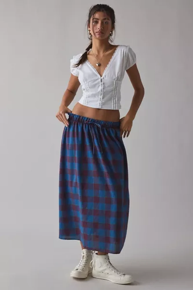 ReMADE By UO Remnants Plaid Drawstring Maxi Skirt