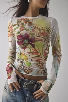 AFRM Desert Tropical Kaylee Mesh Long Sleeve Crop Top