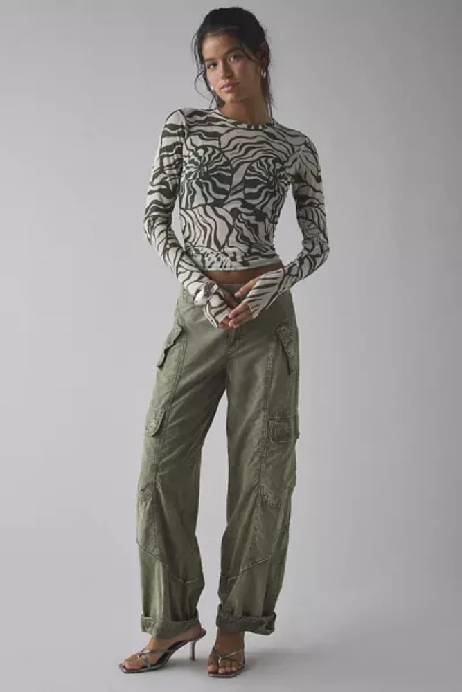 AFRM Desert Tropical Kaylee Mesh Long Sleeve Crop Top