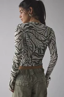 AFRM Desert Tropical Kaylee Mesh Long Sleeve Crop Top