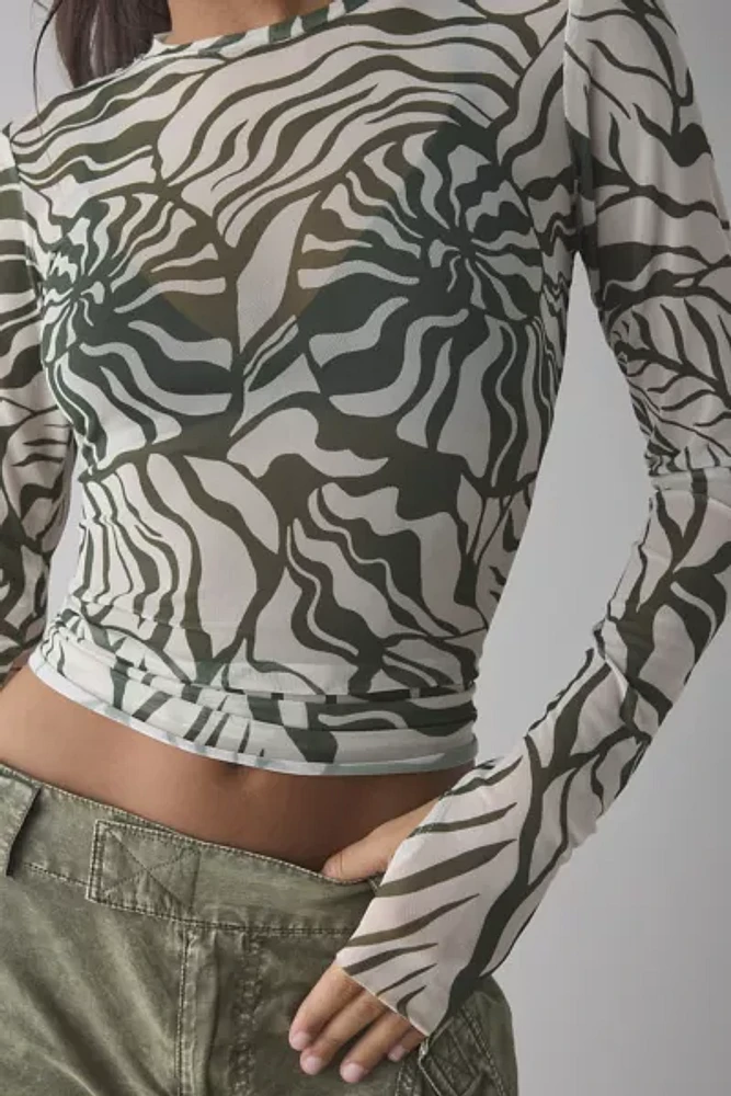 AFRM Desert Tropical Kaylee Mesh Long Sleeve Crop Top