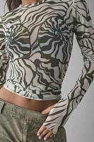 AFRM Desert Tropical Kaylee Mesh Long Sleeve Crop Top
