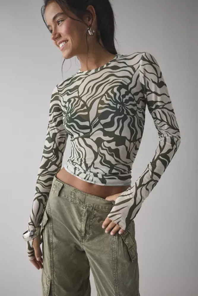AFRM Desert Tropical Kaylee Mesh Long Sleeve Crop Top