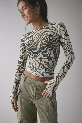 AFRM Desert Tropical Kaylee Mesh Long Sleeve Crop Top