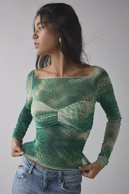 AFRM Green Snake Eagan Printed Mesh Crop Top