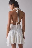 UO Lauren Plunging Halter Tie-Back Lace Mini Dress