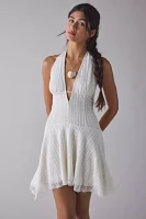 UO Lauren Plunging Halter Tie-Back Lace Mini Dress