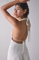 UO Lauren Plunging Halter Tie-Back Lace Mini Dress