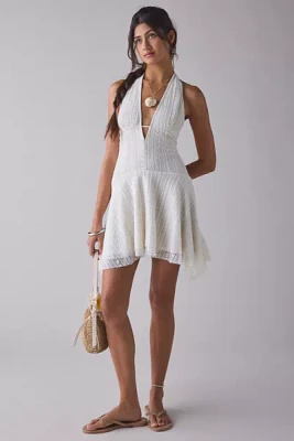 UO Lauren Plunging Halter Tie-Back Lace Mini Dress