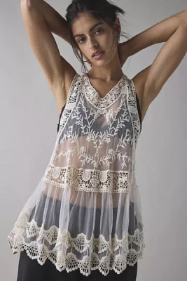 Kimchi Blue Cleo Sheer Embroidered Lace Babydoll Tank Top