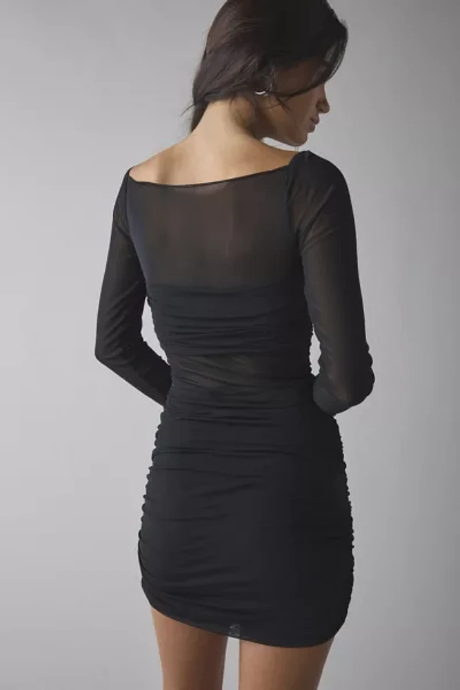 AFRM Ramsey Semi-Sheer Mesh Ruched Bodycon Mini Dress