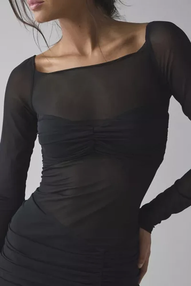 AFRM Ramsey Semi-Sheer Mesh Ruched Bodycon Mini Dress