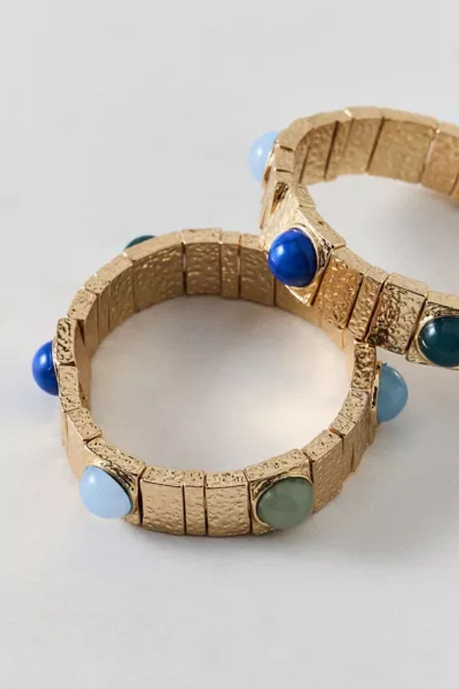 Stone Inset Chunky Tile Beaded Stretch Bracelet Set