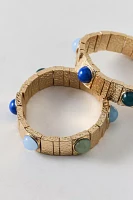 Stone Inset Chunky Tile Beaded Stretch Bracelet Set