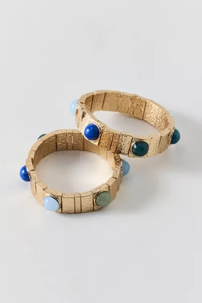 Stone Inset Chunky Tile Beaded Stretch Bracelet Set