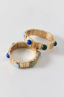 Stone Inset Chunky Tile Beaded Stretch Bracelet Set
