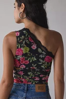 AFRM Delaney Wallpaper Rose One-Shoulder Lace Trim Top