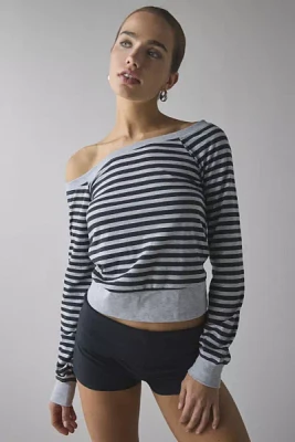 Motel Yacin Striped Slouchy Off-The-Shoulder Long Sleeve Top
