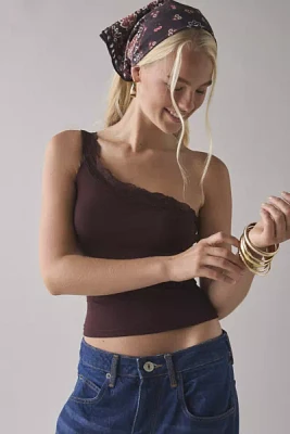 Motel Cordia Lace Trim One-Shoulder Crop Top