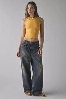 Motel Runaba Keyhole Cutout Tie-Back Cropped Tank Top