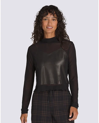 Mesh Satin Long Sleeve Top